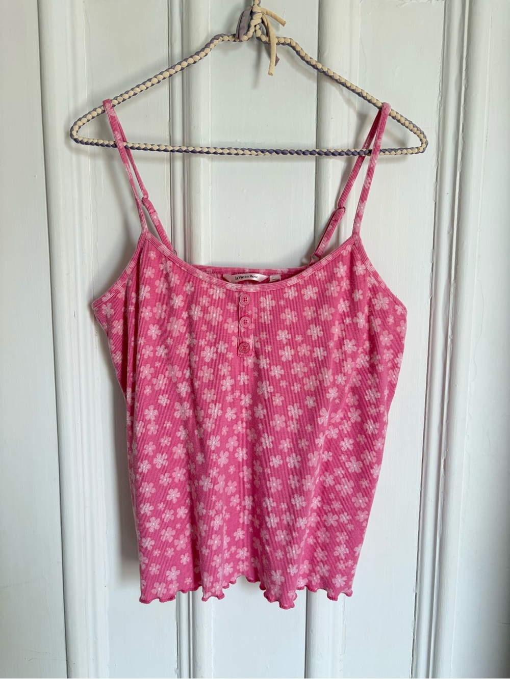 Y2K Vintage Pink Floral Print Spaghetti Strap Tank Top / Pajama Top